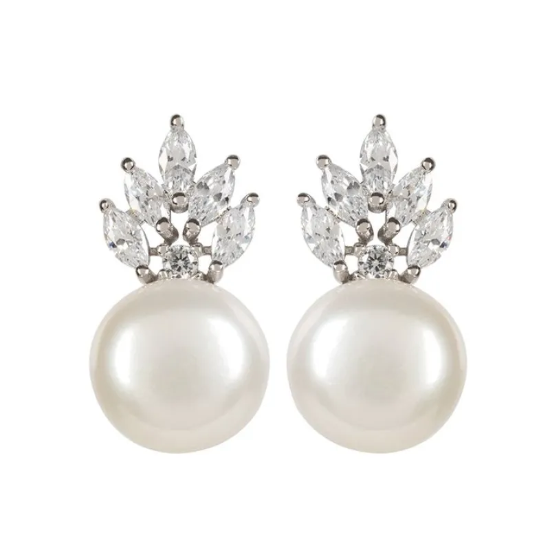 Discount Crown And Pearl Stud Earrings Earrings