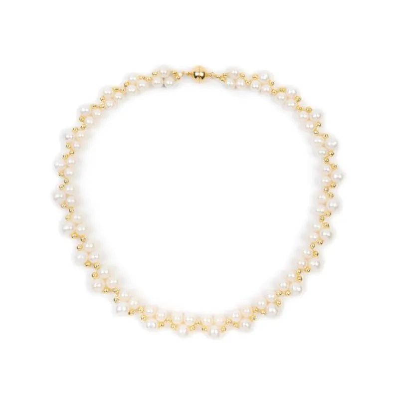 Online Gold Hematite And White Pearl Collar Necklaces
